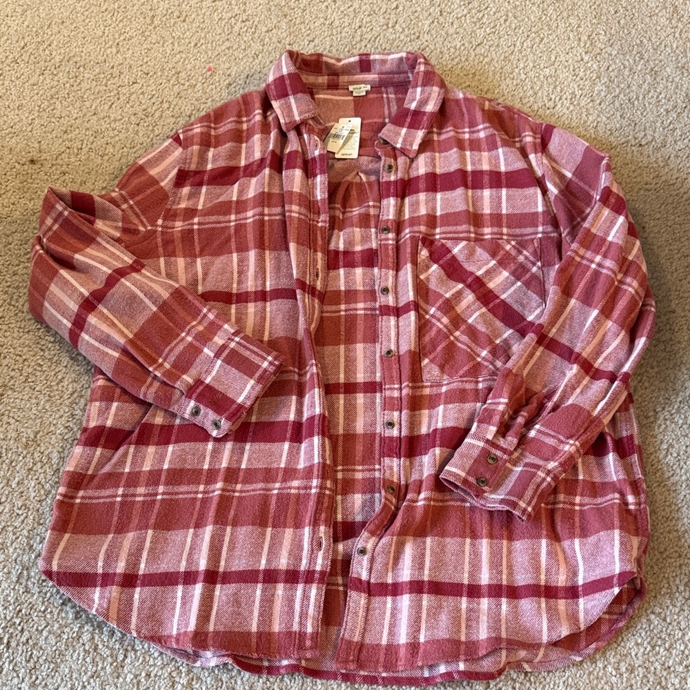 Aerie Pink Plaid Button Down Shirt